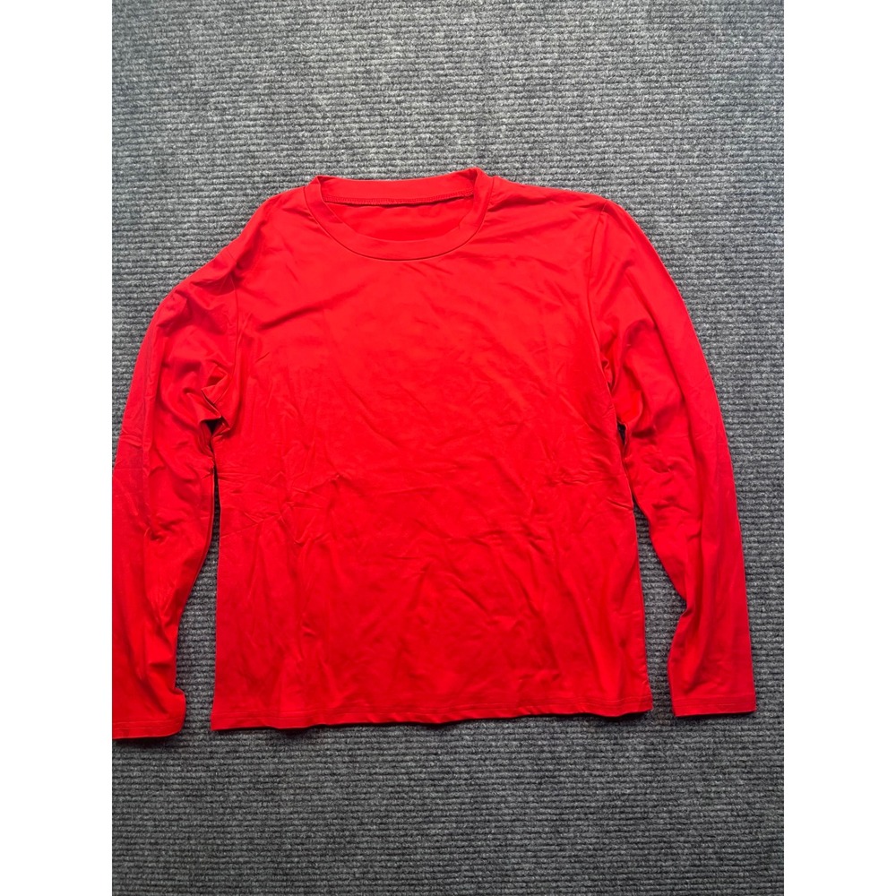 Womens Red Long Sleeve Crewneck T-Shirt Soft Cotton Blend Basic Top Size Small - Picture 2 of 7